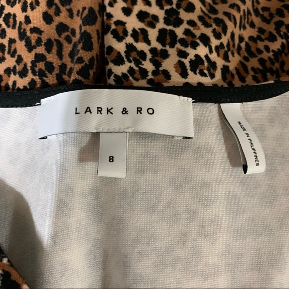 Lark & Ro Black Brown Faux Wrap Animal Print 3/4 Sleeve Dress - Picture 9 of 11